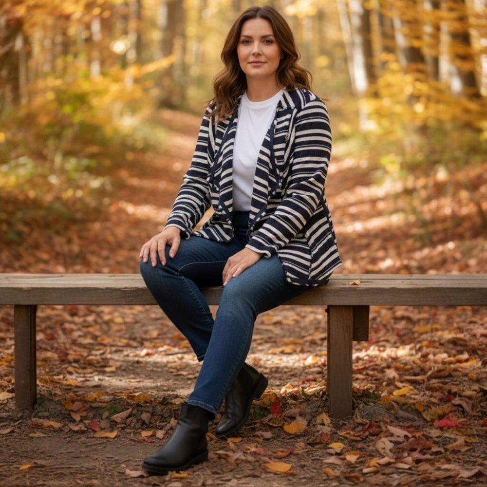 Lane Bryant Navy and White Striped Jacket